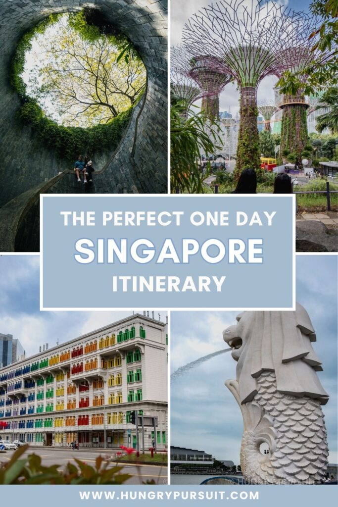Collage of four photos showcasing iconic Singapore attractions - Gardens by the Bay, Merlion Park, Cloud Forest, and more Singapore Itinerary