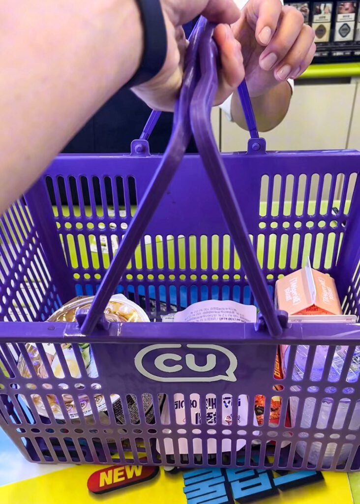 basket of Korean food at the korean convenience store.