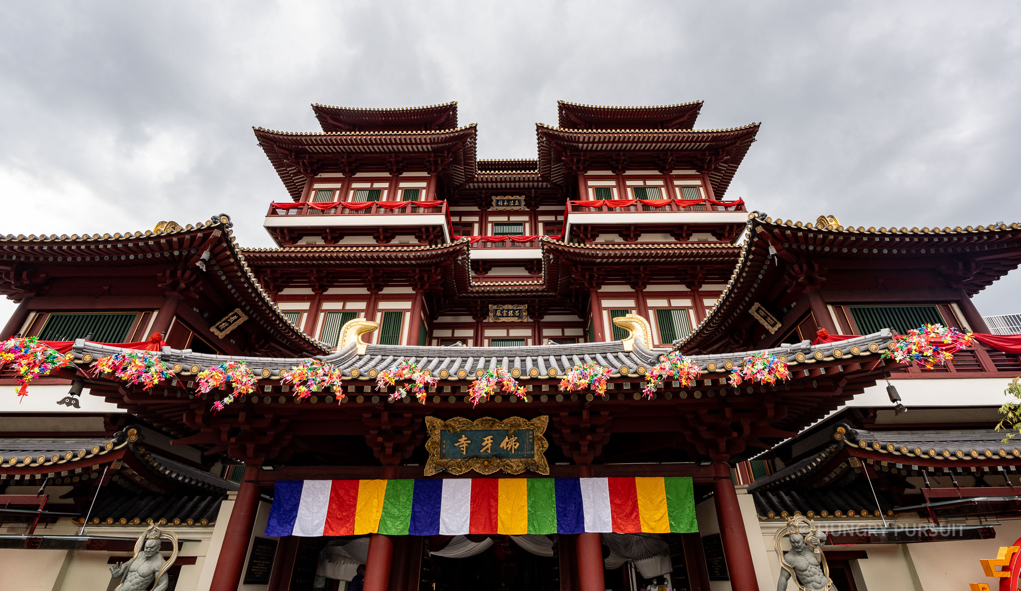 Exterior view of Buddha Tooth Relic Temple, a renowned Buddhist temple in Singapore.