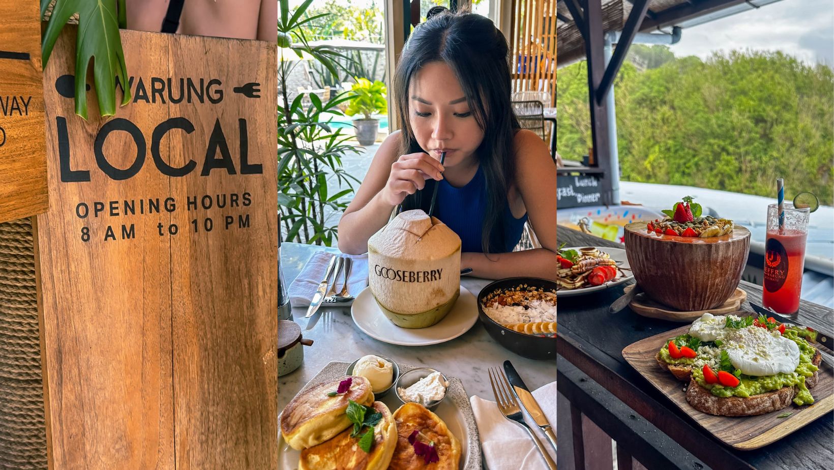 Best Uluwatu Restaurants in Bali Local Warung Girl drinking coconut at Gooseberry