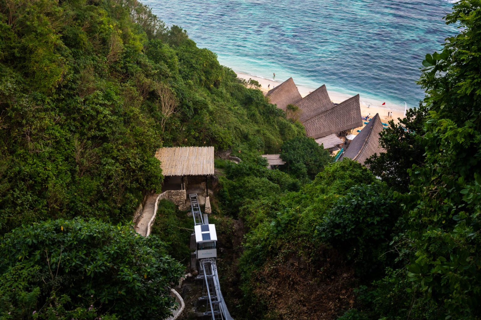 Funicular at Sunday's Beach Club in Uluwatu from the cliffs