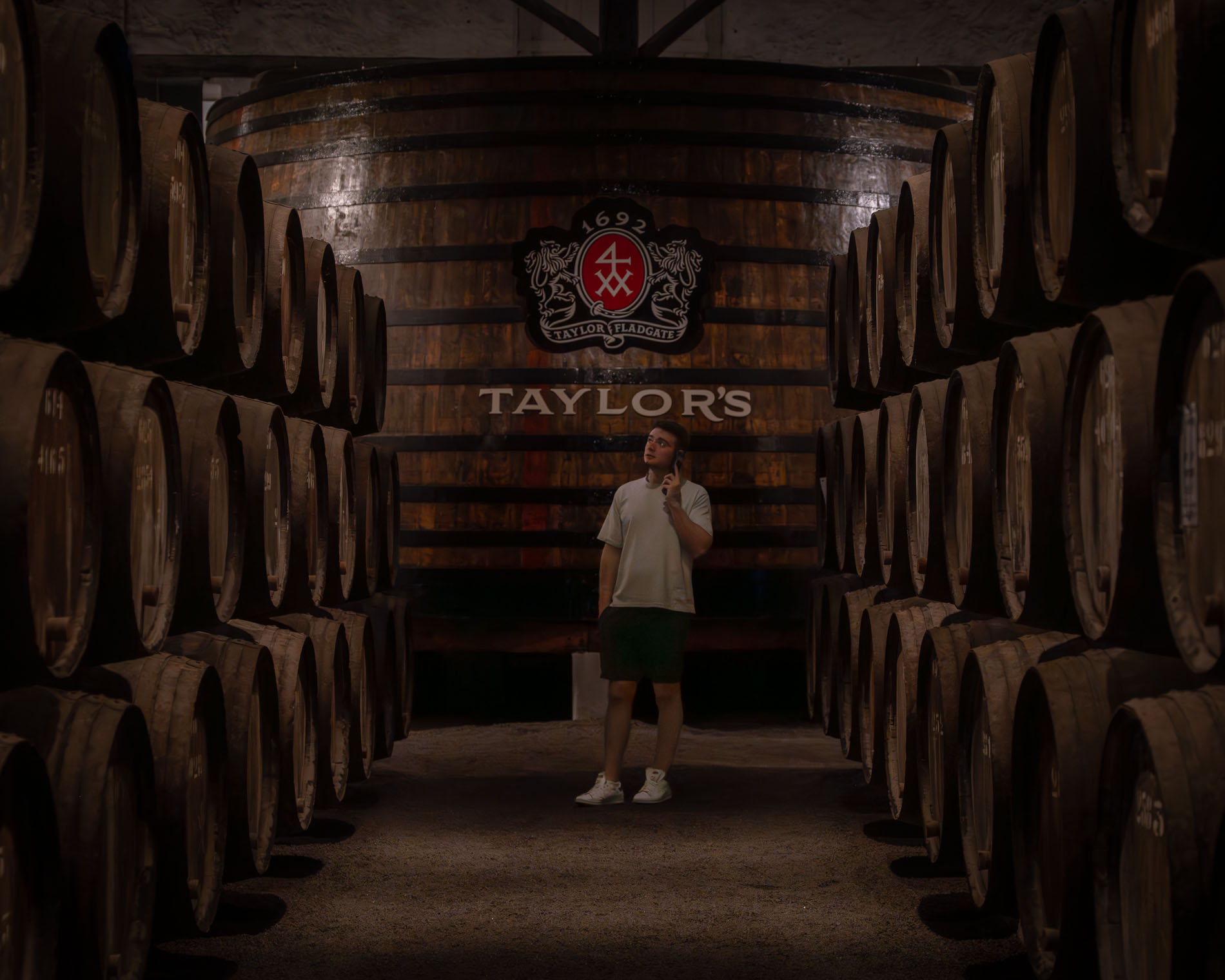 a man inside port wine cellar, 1 day in Porto