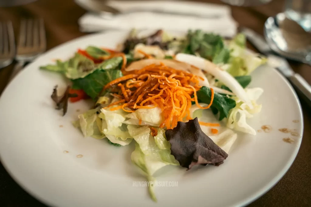 starter salad at lunch during the best Douro Valley Wine tour, includes wine from Douro valley wine tasting