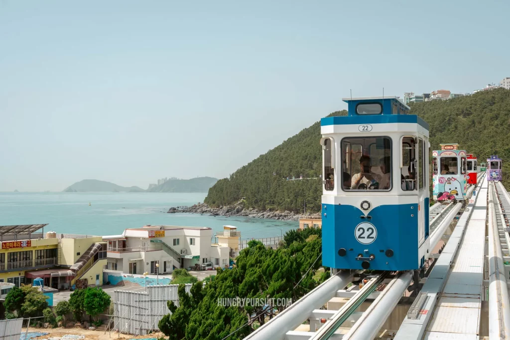 a Haeundae Sky capsule on the railyway at Haeundae Blueline Park; things to do in busan