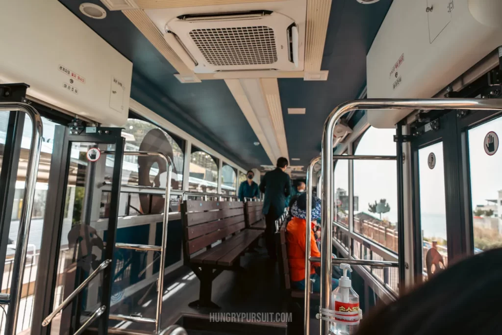 inside the haeundae beach train in Haeundae blueline park.