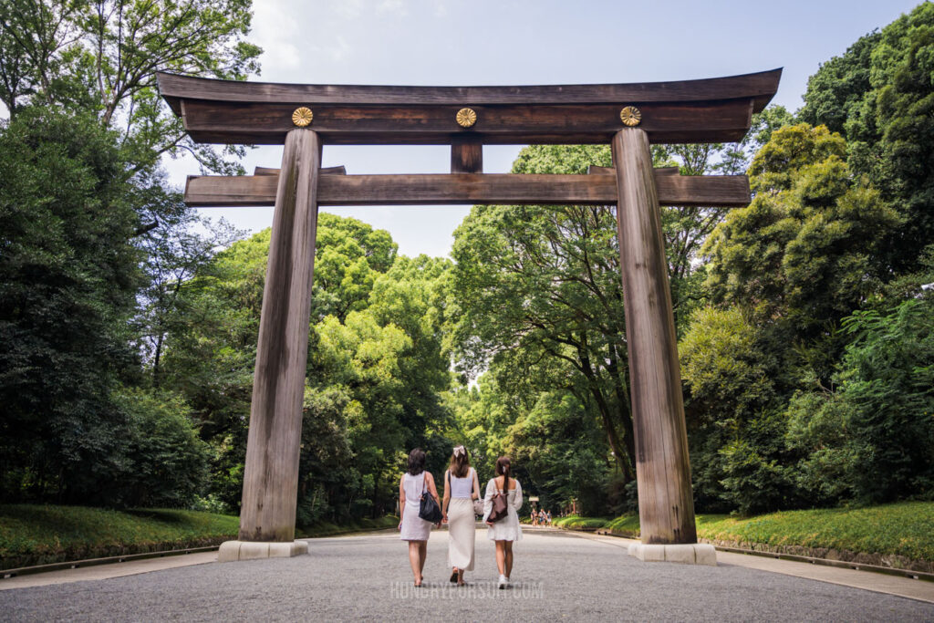 Meiji Jingu Best Photo Spots in Tokyo Japan 3 ladies walking through the gates