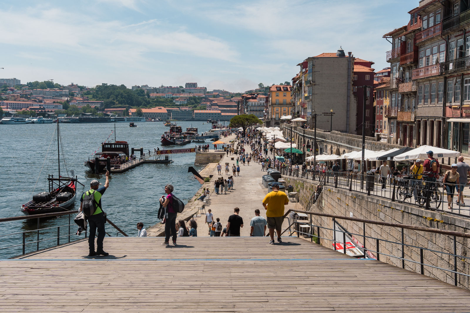 view of the the cais de Riberia boardwalk; 2 days in porto itinerary,