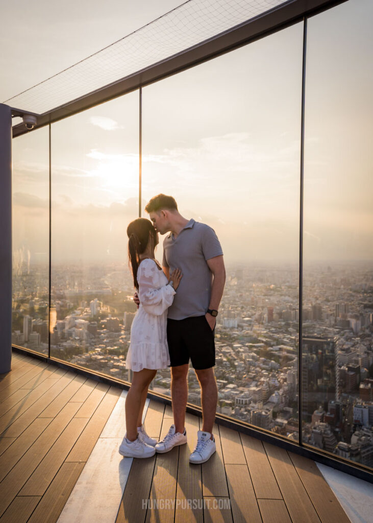 Shibuya Sky Best Photo Spots in Tokyo Couple Sunset kiss